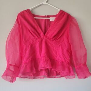 Adelyn Rae Pink Barbiecore Vero Organza Blouse Size Large Preppy Girly Cute